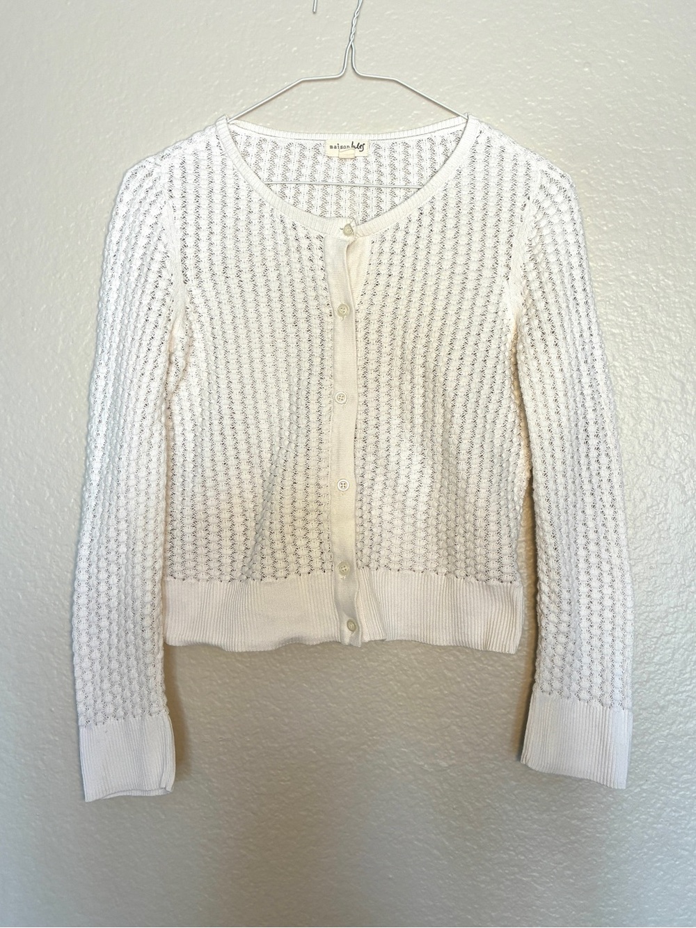 Maison Jules XS White Button Knit Cropped Cardigan 100% Cotton Y2K Festival 2000 - Picture 1 of 7